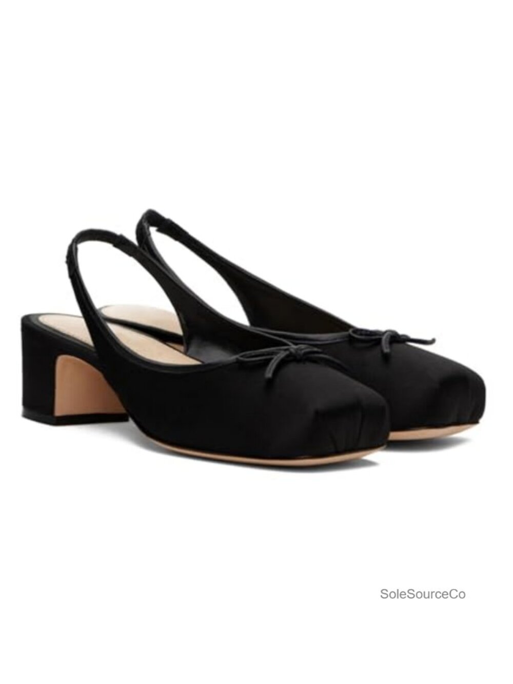 Ruched Satin Slingback Heels Square Toe Mary Jane Pumps Low Chunky Block Heels